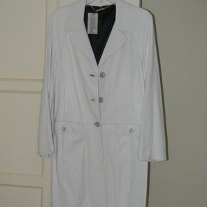 White Leather Car Coat - Gorgeous  Size M NEW!